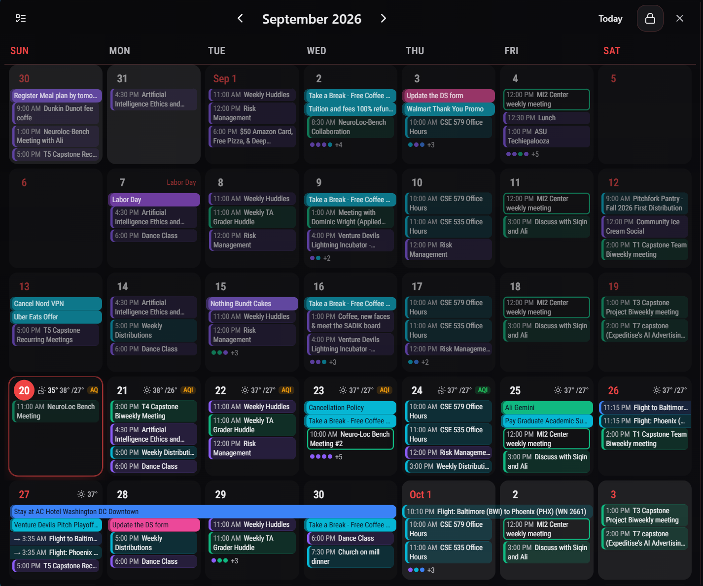 The Pinluma calendar widget pinned to a Windows desktop